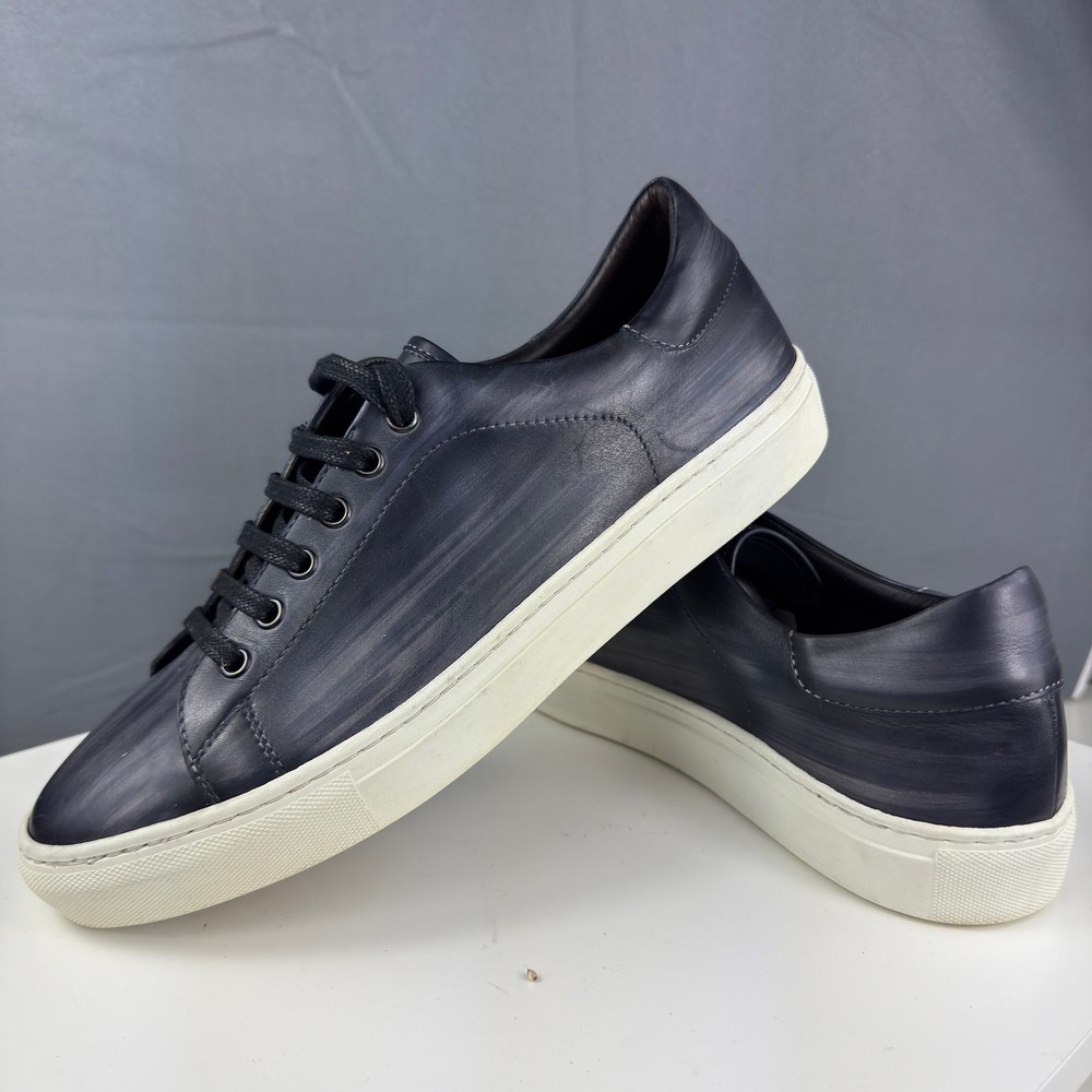 Devlin Low Top Sneakers Mens 10 Navy Blue Brushed Leather Lace Up Casual